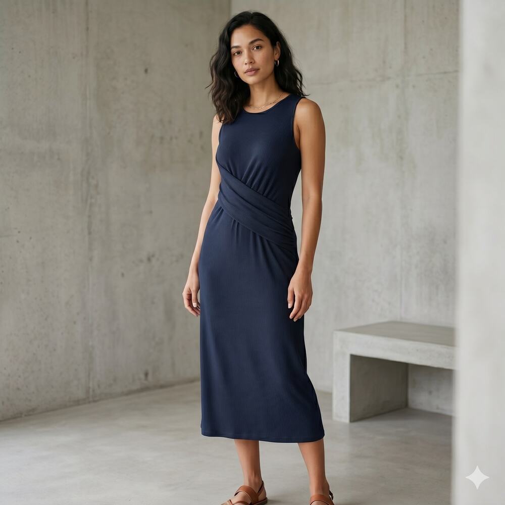 Fabletics Navy Blue Knit Retta Midi Dress  XS